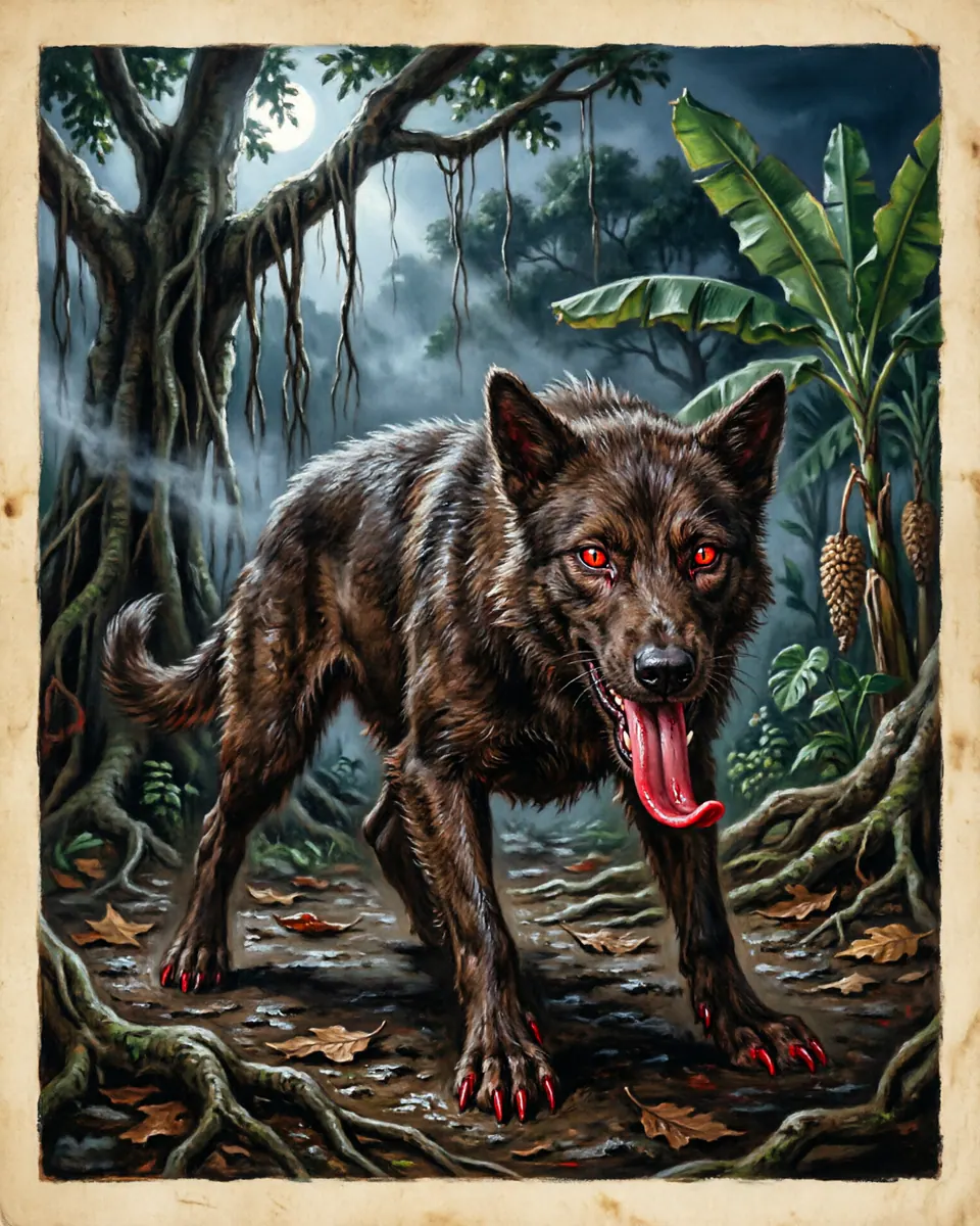 Illustration of Aswang, a shapeshifters & lycanthropes figure from Capiz Province, Philippines, showing By day, quiet, beautiful townspeople.